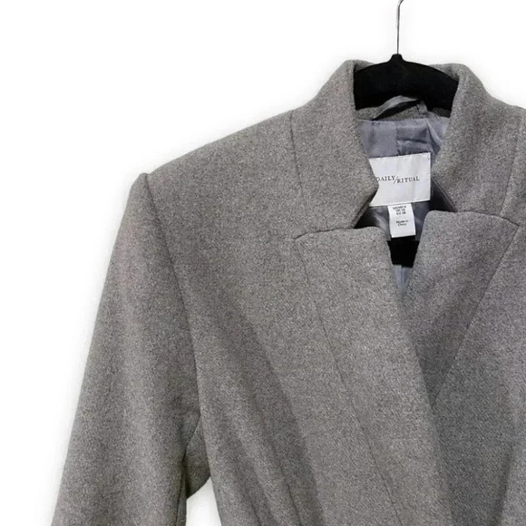 Daily Ritual Wool Blend Grey Belted Winter Fall Coat Size 6 - Picture 10 of 12
